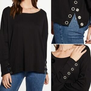 NEW Chaser Vintage Rib Snap Side Long Sleeve Drop Shoulder Pullover